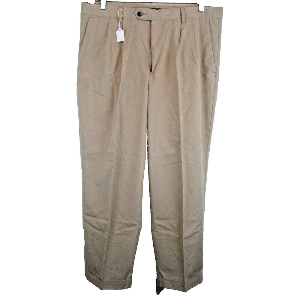 Mens Dockers Tan Pleated Cuffed Relax Fit Khaki Pants sz 38x30